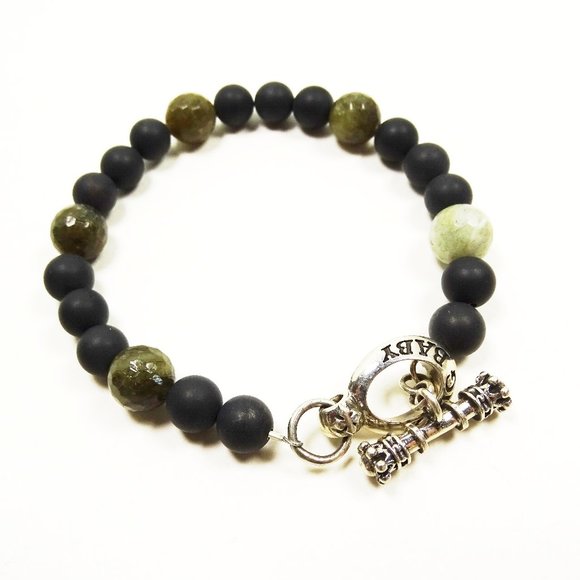 KING BABY Sterling Silver Black Matte Onyx & Labradorite Beaded Bracelet